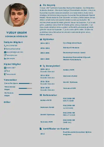 Güvenlik Görevlisi CV Örnekleri cv indir